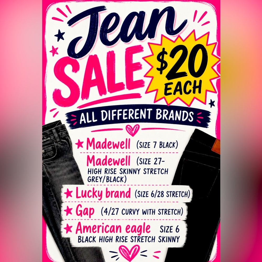 Madewell, gap , American eagle ,lucky brand , H&M jeans